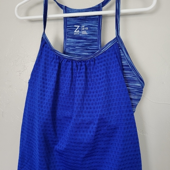 Z by Zella Girls Medium 8/10 Blue Racerback Tank Top Shelf Bra Athleisure - Picture 2 of 4